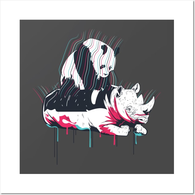 Panda Ridding Rhino Wall Art by Frajtgorski